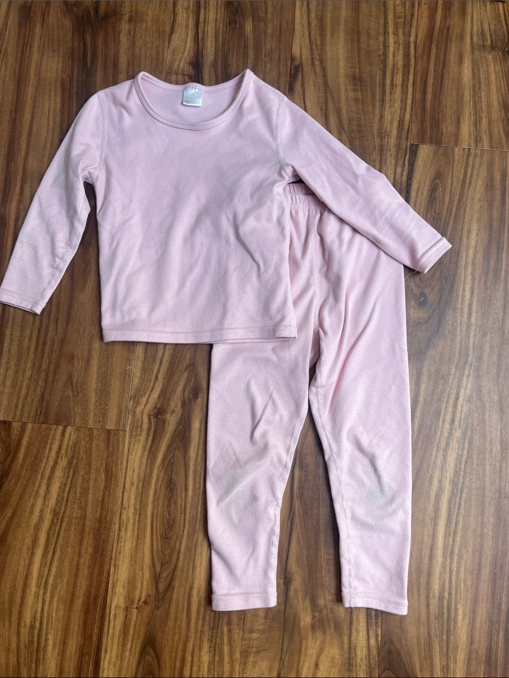 Kids Fleece Long Sleeve Baselayer / Pajama Set - Light Pink